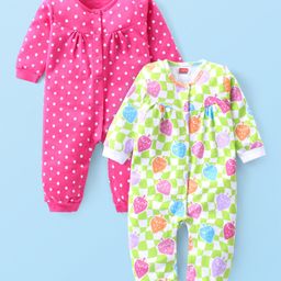 Babyhug 100% Cotton Interlock Knit Full Sleeves Romper with Polka Dot & Strawberry Print Pack of 2 - Multicolour-image-39