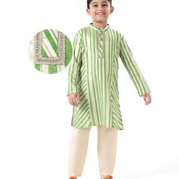 Earthy Touch Woven Full Sleeves Kurta Pyjama Set Foil Print - Green-image-3