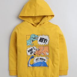 BUMZEE Full Sleeves Comic Strip Dinosaurs Printed Hooded Sweatshirt - Yellow-image-37