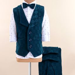 Robo Fry Knit Full Sleeves Printed 3 Piece Checkered Pattern Party Suit - Teal Blue-image-55