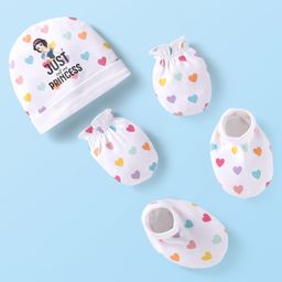 Babyhug Disney Interlock Knit Caps Mittens & Booties Set with Snow White Graphic - White-11