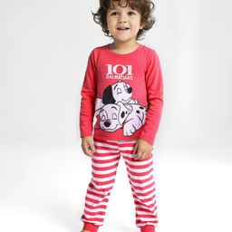 Babyhug Disney Cotton Knit Full Sleeves Night Suit With Stripes & 101 Dalmatians Print - Red-picture-7