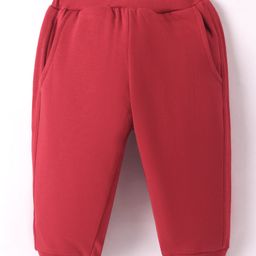Zero Knit Full Length Solid Color Fleece & Woollen Bottom - Red-picture-3