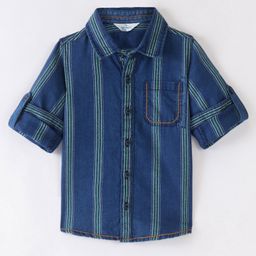 INFINITY Indigo Full Sleeves Stripes Shirt - Blue With Green-image-4
