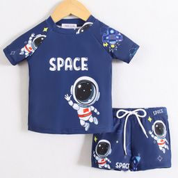 Mark & Mia Half Raglan Sleeves Two Piece Swimsuit with Space Print - Navy Blue-image-42