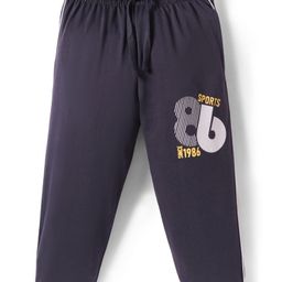 Taeko Single Jersey Knit Full Length Track Pant with Text Print & Tape Detailing - Black-picture-12