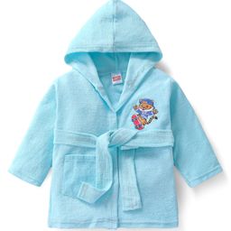 Babyhug Velour Knit Full Sleeves Hooded Bath Robe With Tiger Embroidery - Sky Blue-image-86