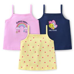 Doodle Poodle 100% Cotton Sleeveless Slips With Hearts Rainbow & Butterfly Print Pack Of 3 - Pink Yellow & Navy Blue-image-87