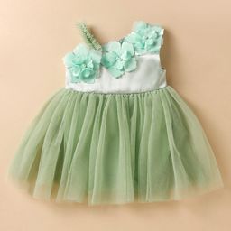 Mark & Mia Woven Sleeveless Party Frock Style Onesie With Floral Applique - Green-image-81