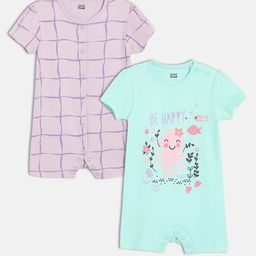 MINI KLUB Cotton Pack Of 2 Half Sleeves Box & Octopus Printed Rompers - Multi Colour-image-47