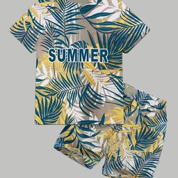Bolly Lounge Cotton Blend Half Sleeves Tropical Printed Tee & Coordinating Shorts Set - Multi Colour-image-4