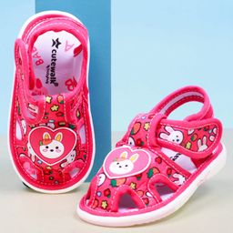 Cute Walk by Babyhug Velcro Closure Bunny Printed Sandals With Applique - Pink-image-55