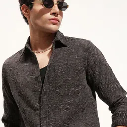 HIGHLANDER Slim Fit Abstract Self Design Long Sleeves Shirt-image-43