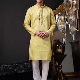 Vardha Men Embroidered Mirror Work Jacquard Kurta-image-10