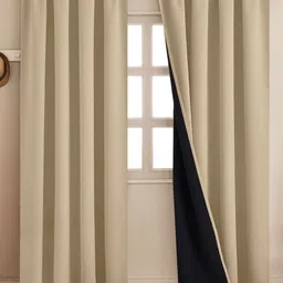 HOMEMONDE Beige 2 Pieces Black Out Door Curtains-image-88