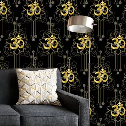 ArtzFolio Printed UV-Resistant Anti-Bacterial Gold Om Mantra And Lotus Peel & Stick Wallpaper-image-12