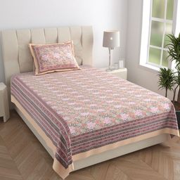 Texstylers Brown Floral Printed 210 TC Pure Cotton Single Bedsheet Set- 1.52 m X 2.29 m-picture-46