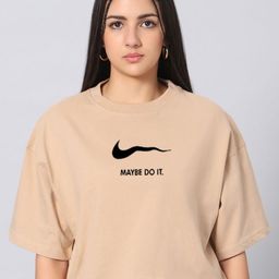 Besick Typography Printed Round Neck Drop-Shoulder Sleeves Cotton Oversized Crop T-shirt-picture-19
