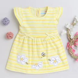 Bumzee Kids Yellow Striped Frock-image-71