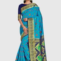 Mimosa Sky Blue Woven Sarees With Blouse-image-93