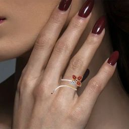 C. Krishniah Chetty Group Gold & Diamond Floral Twist Ruby Spiral Ring image 3
