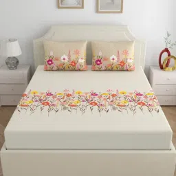 Home Ecstasy Frost Petal Cotton Floral 140 TC King Bedsheet with 2 Pillow Covers-picture-8