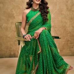 DIVASTRI Bandhani Sequinned Pure Georgette Bandhani Saree-34