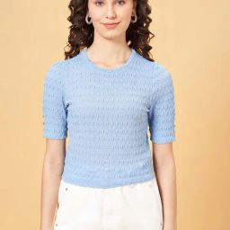 People by Pantaloons Blue Self Pattern Top-picture-4