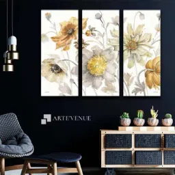 ARTE'VENUE Fields of Gold Yellow & White Canvas Wall Arts - Set of 3 (10 X 24 inch Each)-image-36
