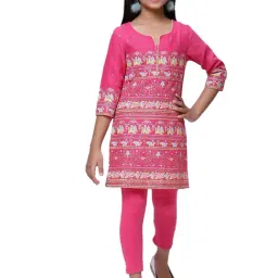 BIBA Girls Pink Embellished Kurta with Leggings-image-37