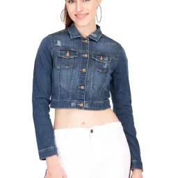 Kotty Blue Full Sleeves Cropped Denim Jacket-picture-27