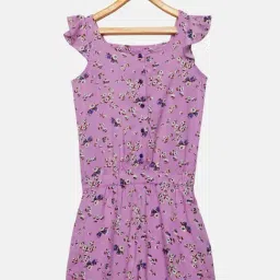 Kiddopanti Kids Purple Floral Print Jumpsuit-image-32