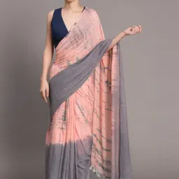 Suta Peach & Grey Tie-Dye Saree Without Blouse-picture-11