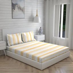 Boutique Living Wizard Stripes Beige 146 TC Cotton King Bed Sheet with 2 Pillow Covers-image-58