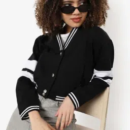 Campus Sutra Black Cotton Striped Jacket-image-64