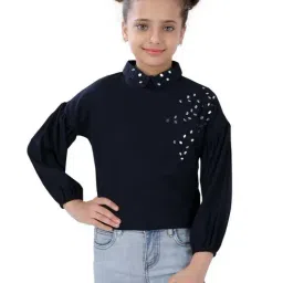 poplins Kids Blue Cotton Embellished Full Sleeves Top-image-37