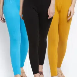 Gracit Black & Yellow Mid Rise Leggings - Pack Of 3-image-99