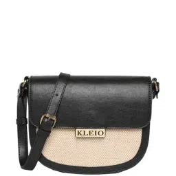 KLEIO Black Textured Medium Sling Handbag-88