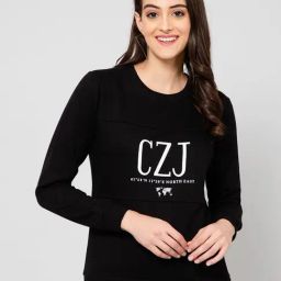 Crozo By Cantabil Black Fleece Graphic Print Sweatshirt-image-12