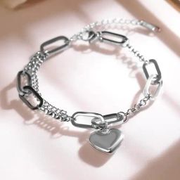 Rubans Silver Waterproof Chain Link Heart Classic Bracelet-picture-46