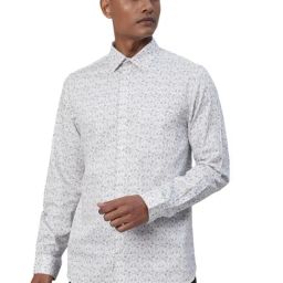 Turtle Grey Cotton Slim Fit Printed Shirt-image-56