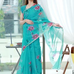 PYOS Floral Zari Organza Saree-image-50