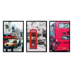 999store Grey & Red Printed Buses Paintings - Set of 3 image 2