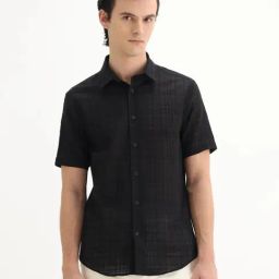 Rare Rabbit Black Cotton Checked Regular Fit Casual Shirt-picture-2