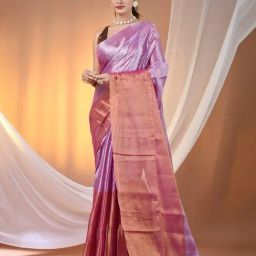 CHARUKRITI Pink Blended Solid Saree With Unstitched Blouse-picture-23