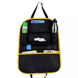 Allextreme XL Size Yellow Color Matte Finish PU Leather Car Seat Back Organizer for Bottle and Documents, EXCSOBP-28