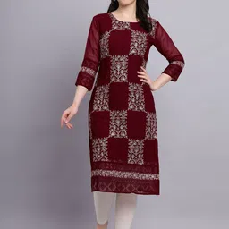 HERE&NOW Women Floral Embroidered Thread Work Georgette Kurta-29