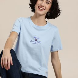 HERE&NOW Typography Print Indigo Pure Cotton T-shirt-image-20