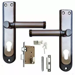 Atom Stainless Steel Silver and Black Door Handle Lock Set, MH-SZ01-CY-BS-OSK-15