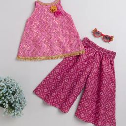 Many Frocks Kids Pink Embellished Kurta with Plazzos-image-48
